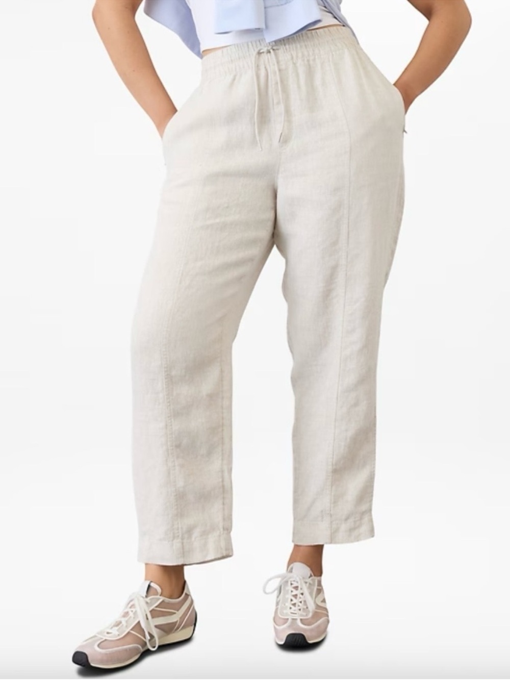 Athleta Retreat High Rise Linen Ankle Pant-Undyed-Size L